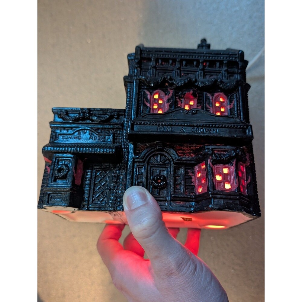 Halloween burning house night light black and red